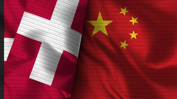 China Dinamarca Realista Bandeira Tecido Textura Ilustração — Fotografia de Stock