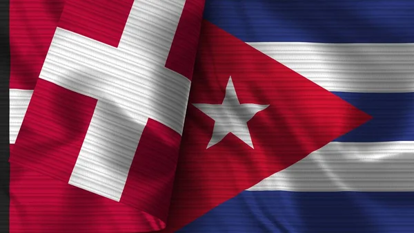 Cuba Danimarca Bandiera Realistica Tessuto Texture Illustrazione — Foto Stock