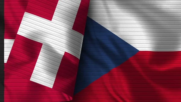 Чеська Республіка Данія Реалістичний Прапор Fabric Texture Illustration — стокове фото