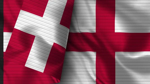 Engeland Denemarken Realistische Vlag Textuur Illustratie — Stockfoto