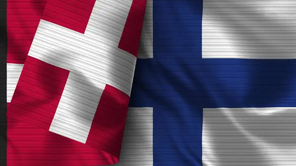 Finlandiya Danimarka Gerçekçi Bayrak Kumaşı Dokusu Görüntü — Stok fotoğraf