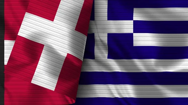 Греция Дания Реалистичный Флаг Ткань Текстуры Иллюстрация — стоковое фото