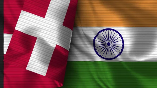 印度和丹麦实用国旗面料3D图解 — 图库照片