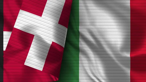 Italien Och Danmark Realistisk Flaggväv Textur Illustration — Stockfoto