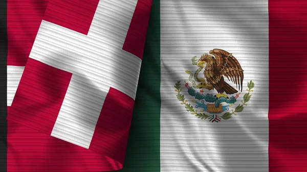 Meksyk Dania Realistyczna Flaga Tekstura Tkaniny Ilustracja — Zdjęcie stockowe
