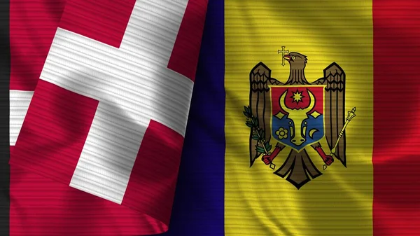 Moldávia Dinamarca Realista Bandeira Tecido Textura Ilustração — Fotografia de Stock