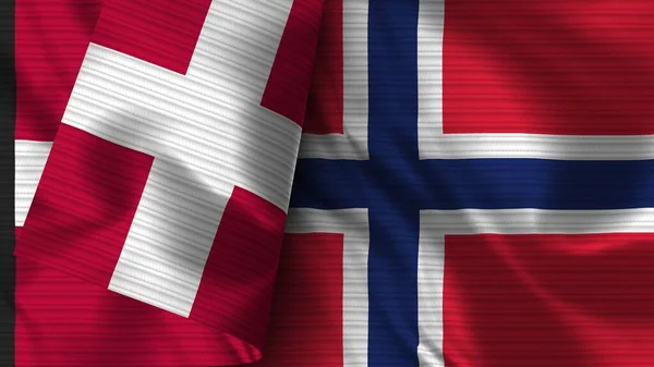 Norwegen Und Dänemark Realistische Flaggen Textur Illustration — Stockfoto