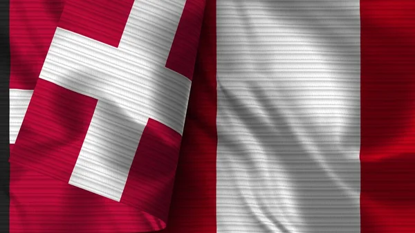 ペルーとデンマーク Realistic Flag Fabric Texture 3Dイラスト — ストック写真