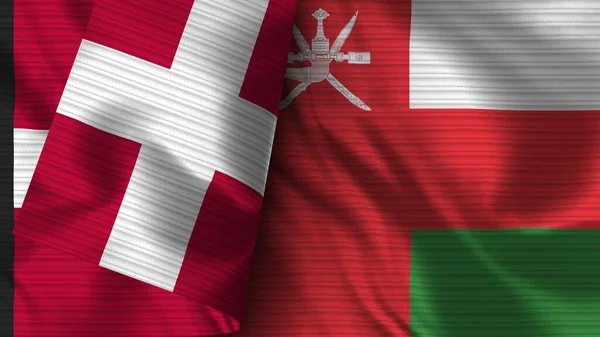 阿曼和丹麦实用国旗面料3D插图 — 图库照片