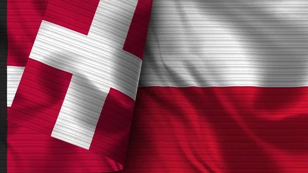 Poland Denmark Realistic Flag Fabric Texture Illustration — 스톡 사진