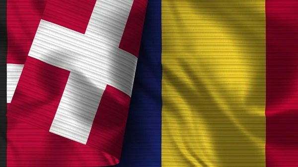 Romênia Dinamarca Realista Bandeira Tecido Textura Ilustração — Fotografia de Stock
