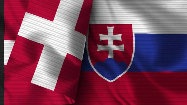 Slovakia Denmark Realistic Flag Fabric Texture Illustration — 스톡 사진