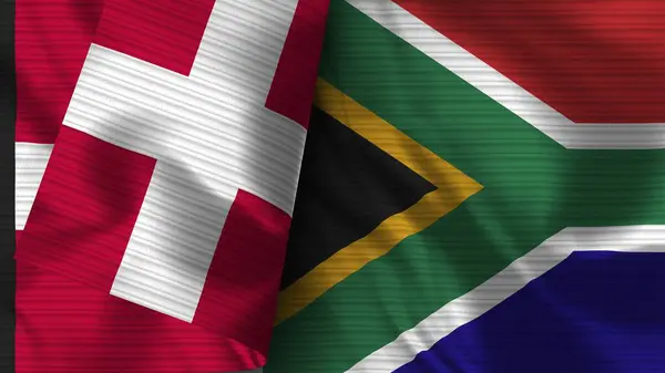 2013 South Africa Denmark Realistic Flag Fabric Texture Illustration — 스톡 사진