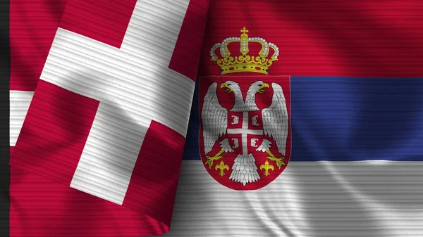 Serbia Denmark Realist Flag Fabric Texture Illustration — стокове фото