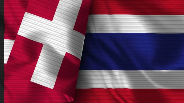 タイとデンマーク Realistic Flag Fabric Texture 3Dイラスト — ストック写真