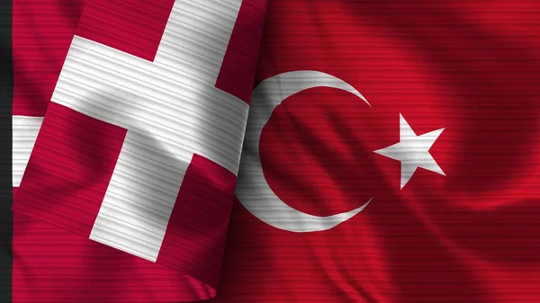 Turcja Dania Realistyczna Flaga Tekstura Tkaniny Ilustracja — Zdjęcie stockowe