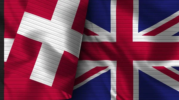 Storbritannien Och Danmark Realistisk Flaggväv Textur Illustration — Stockfoto