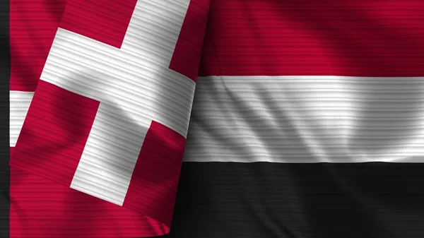 Jemen Dania Rzeczywista Flaga Tekstura Tkaniny Ilustracja — Zdjęcie stockowe