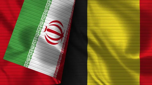 Βέλγιο Και Ιράν Ρεαλιστική Σημαία Ύφασμα Εικονογράφηση — Φωτογραφία Αρχείου