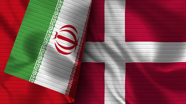 丹麦和伊朗实用国旗面料3D图解 — 图库照片