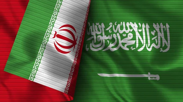Saoedi Arabië Iran Realistische Vlag Stof Textuur Illustratie — Stockfoto