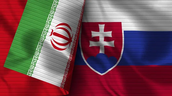Slovakien Och Iran Realistisk Flaggväv Textur Illustration — Stockfoto