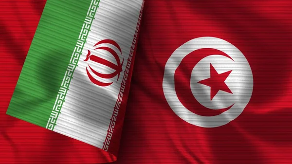 Tunezja Iran Realistyczna Flaga Tekstura Tkaniny Ilustracja — Zdjęcie stockowe