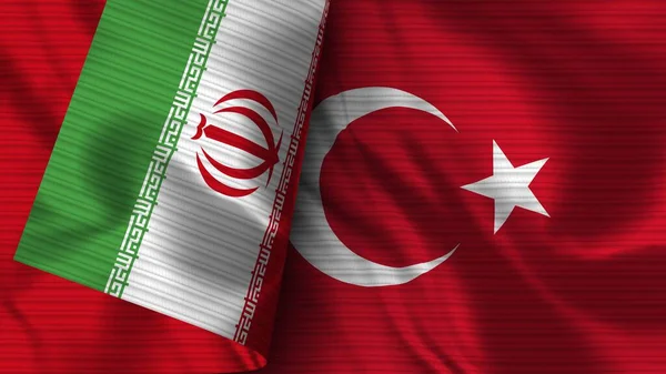 土耳其和伊朗的实际国旗面料3D图解 — 图库照片