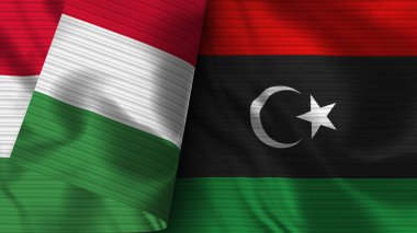 Libya ve İtalya Gerçekçi Bayrak Kumaşı Dokusu 3B Görüntü