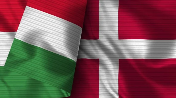 Danmark Och Italien Realistisk Flaggväv Textur Illustration — Stockfoto