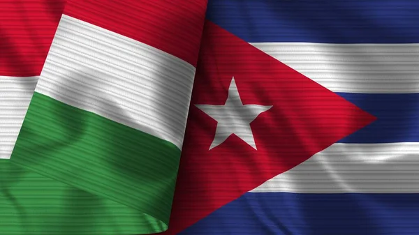 Cuba Itália Realista Bandeira Tecido Textura Ilustração — Fotografia de Stock
