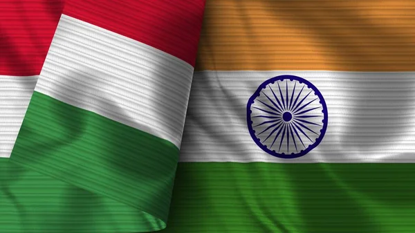 Indien Och Italien Realistiska Flaggväv Textur Illustration — Stockfoto
