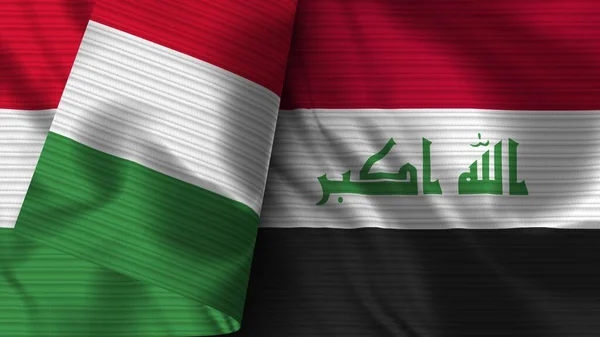 Irak Och Italien Realistisk Flaggväv Textur Illustration — Stockfoto
