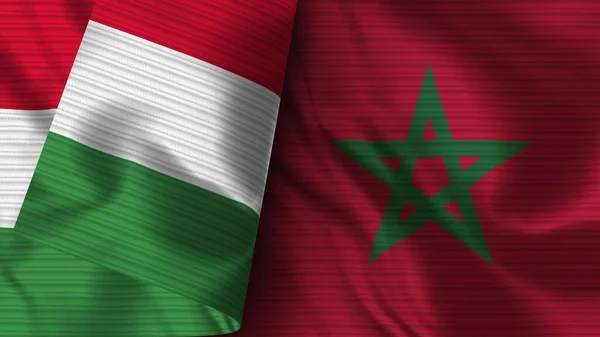 Morocco Italy Realistic Flag Fabric Texture Illustration — Stock Photo, Image