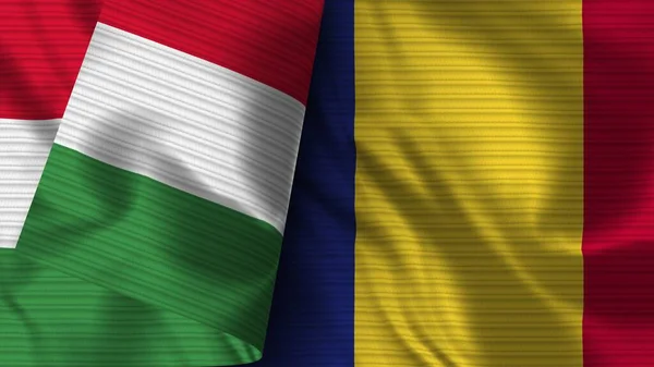 Rumunsko Itálie Realistické Vlajky Textilní Textura Ilustrace — Stock fotografie