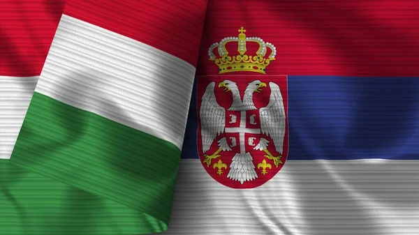 Szerbia Olaszország Realisztikus Zászló Szövet Textúra Illusztráció — Stock Fotó