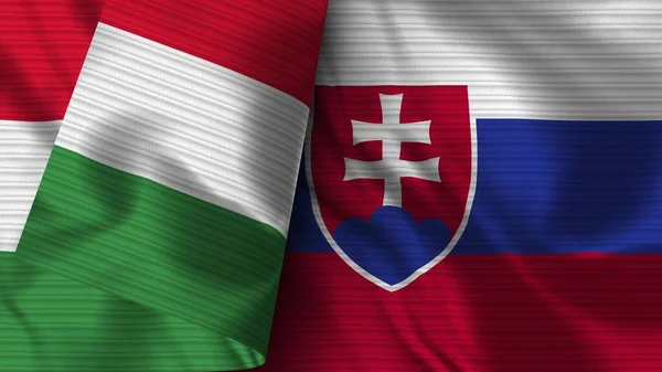 Slovakien Och Italien Realistisk Flaggväv Textur Illustration — Stockfoto