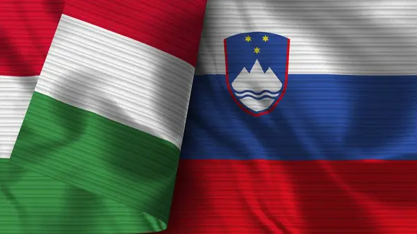 Slovenien Och Italien Realistisk Flaggväv Textur Illustration — Stockfoto