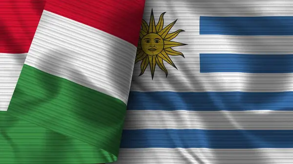 Uruguay Italië Realistische Vlag Stof Textuur Illustratie — Stockfoto