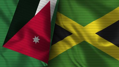 Jamaika ve Ürdün Gerçekçi Bayrak Kumaşı Dokusu 3B Görüntü