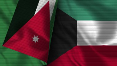 Kuveyt ve Ürdün Gerçekçi Bayrak Kumaşı Dokusu 3B Görüntü