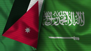 Suudi Arabistan ve Ürdün Gerçekçi Bayrak Kumaşı 3 boyutlu Görüntü