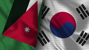 Güney Kore ve Ürdün Gerçekçi Bayrak Kumaşı Dokusu 3D Görüntü