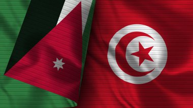 Tunus ve Ürdün Gerçekçi Bayrak Kumaşı Dokusu 3D Görüntü