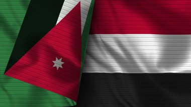 Yemen ve Ürdün Gerçekçi Bayrak Kumaşı Dokusu 3D Görüntü