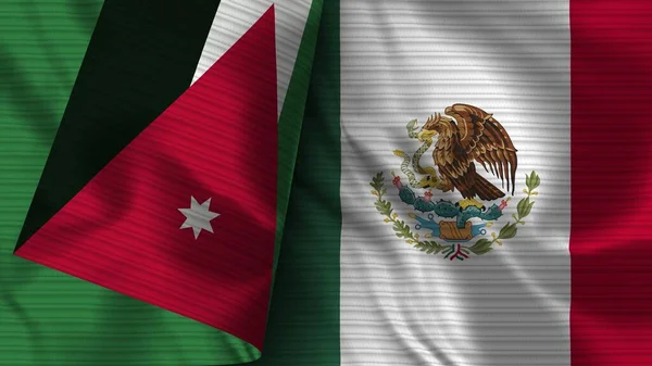 Meksika Ürdün Gerçekçi Bayrak Kumaşı Boyutlu Görüntü — Stok fotoğraf