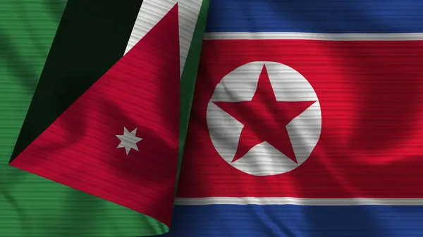 Coreia Norte Jordânia Realista Bandeira Tecido Textura Ilustração — Fotografia de Stock