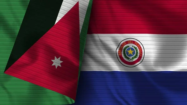 Paraguay Jordánia Realisztikus Zászló Szövet Textúra Illusztráció — Stock Fotó