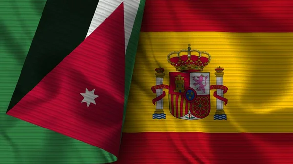 西班牙与约旦实用国旗面料3D图解 — 图库照片