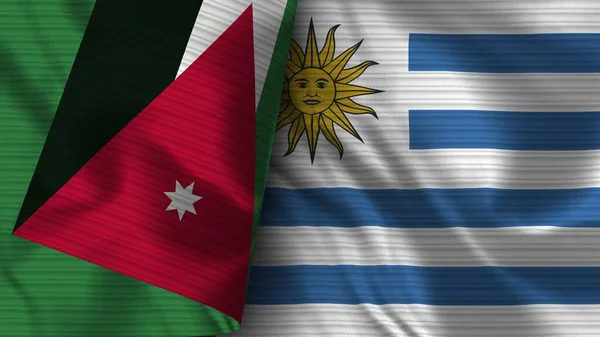 Uruguay Jordanië Realistische Vlag Stof Textuur Illustratie — Stockfoto